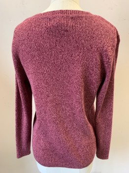 Womens, Pullover Sweater, KAREN SCOTT, Raspberry Pink, Mauve Pink, Cotton, 2 Color Weave, SP, Petite, V-neck, Rib Knit, Long Sleeves,