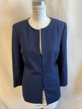 Womens, Suit, Jacket, N/L, Midnight Blue, Polyester, Solid, W36, B37, H38, Jacket, Button Front, 5 Buttons, 3 Buttons Each Sleeve, Long Sleeves, Crew Neck