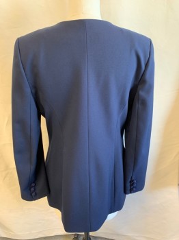 Womens, Suit, Jacket, N/L, Midnight Blue, Polyester, Solid, W36, B37, H38, Jacket, Button Front, 5 Buttons, 3 Buttons Each Sleeve, Long Sleeves, Crew Neck
