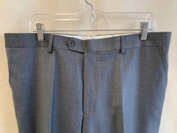 MANTONI, Gray, Wool, Solid, F.F, Zip Front, Belt Loops, 4 Pockets, Deep Hem