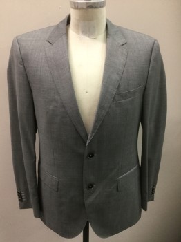 HUGO BOSS, Lt Gray, Dk Gray, Wool, 2 Color Weave, Single Breasted, 2 Buttons,  Notched Lapel, Double,