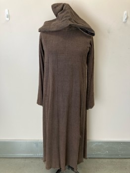 NL, Brown, Solid, Monk Robe,, Long Sleeves, Hooded, Floor Length, Frayed Hem