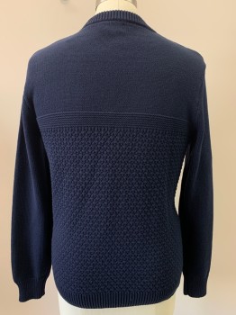 Mens, Pullover Sweater, J CREW, Navy Blue, Cotton, Solid, M, L/S, Crew Neck,