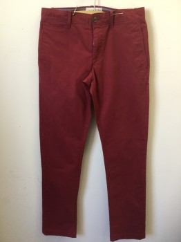 Mens, Casual Pants, PENGUIN, Dk Red, Cotton, Solid, 32, 29, Dark Red  Flat Front, Zip Front, 5 Pockets