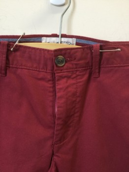 Mens, Casual Pants, PENGUIN, Dk Red, Cotton, Solid, 32, 29, Dark Red  Flat Front, Zip Front, 5 Pockets