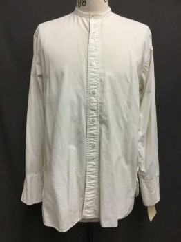 Ivory White, Cotton, Solid, Button Front, Collar Band, Long Sleeves, French Cuff