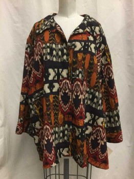 GEORGE, Multi-color, Polyester, Abstract , Multi Color Abstract Print, Button Front, Open Collar Attached, Long Sleeves, Shoulder Pads