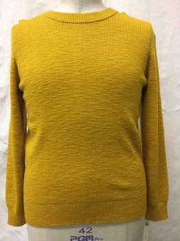 Mens, Pullover Sweater, COS, Mustard Yellow, Wool, Nylon, Solid, L, Crew Neck, Self Textured Heather