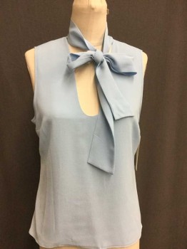 Womens, Shell, MICHAEL KORS, Lt Blue, Polyester, Solid, 4, Sleeveless, Pull Over, V-neck, Self Tie Collar, See Photo Attached,