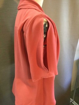 LEITH, Dusty Rose Pink, Polyester, Spandex, Solid, Shawl Collar, Cold Shoulder Short Sleeve, Wrap Front, See Photo Attached,