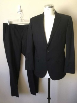Mens, Suit, Jacket, HUGO BOSS, Black, Wool, Stripes - Shadow, 42R, Single Breasted, Hand Picked Collar/Lapel, Collar Attached, Notched Lapel, 3 Pockets, 2 Back
