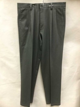 Mens, Casual Pants, DOCKERS, Gray, Cotton, Solid, 32, 34, Gray, 2 Pleats Front, Zip Front,