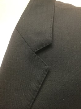 HUGO BOSS, Black, Wool, Solid, Single Breasted, Notched Lapel, 2 Buttons, 3 Pockets, Slim Fit, Solid Black Lining