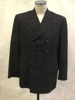 DOMINIC GHERARDI  , Dk Brown, White, Wool, Stripes, Better Blazer, Double Breasted, Wide Peaked Lapels,