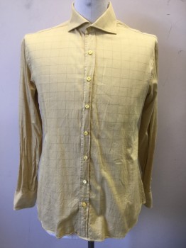 ANTO, Sunflower Yellow, Brown, Cotton, Grid , Yellow with Brown Dotted Grid Stripes, Long Sleeve Button Front, Collar Attached, French Cuffs, Made To Order 1800's Reproduction