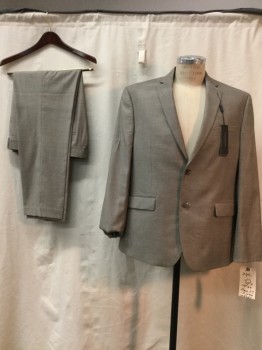 ANDREW MARC, Cream, Brown, Polyester, Synthetic, Plaid, Cream/brown Plaid, Notched Lapel, 2 Buttons,
