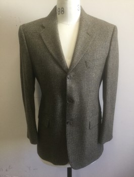 Mens, Sportcoat/Blazer, HICKEY FREEMAN, Beige, Charcoal Gray, Gray, Wool, Cashmere, Speckled, Grid , 38S, Single Breasted, Notched Lapel, 3 Buttons,  3 Pockets, Solid Light Brown Lining