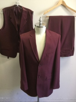 Mens, Suit, Pants, FALCONE, Wine Red, Polyester, 34/31, Single Pleat,  Button Tab, Multiple