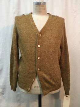 Mens, Cardigan Sweater, GOLD LABEL, Brown, Mohair, Wool, Heathered, M, Heather Brown, Button Front,