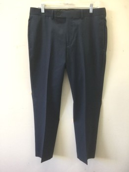 CALVIN KLEIN, Navy Blue, Black, Gray, Wool, Birds Eye Weave, Black with Blue and Gray Birdseye Specks, Appears Overall Navy, Flat Front, Button Tab Waist, Zip Fly, 4 Pockets, Straight Leg