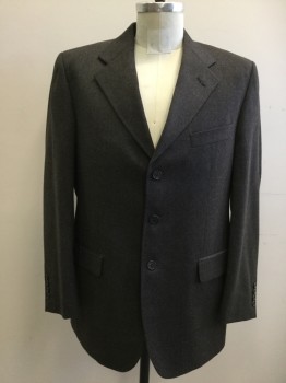 LUBIAM, Brown, Wool, Heathered, Single Breasted, Collar Attached, Notched Lapel, 3 Buttons,  3 Pockets