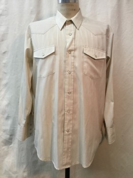 Mens, Western, KARMAN, Off White, Metallic, Poly/Cotton, Stripes, L, Snap Front, Collar Attached, 2 Pockets, Long Sleeves, Doubles,