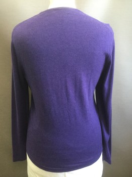 Womens, Pullover, NEIMAN MARCUS, Aubergine Purple, Cashmere, Solid, L, Long Sleeves, Crew Neck,