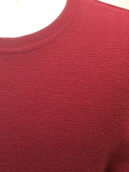 Mens, Pullover Sweater, METROPOLITAN VIEW, Wine Red, Wool, Solid, L, Horizontal Ribbed Knit, Crew Neck, Long Sleeves