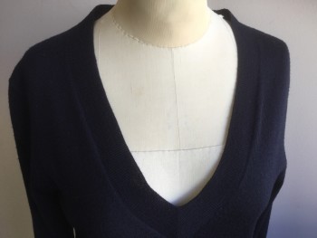 J CREW, Navy Blue, Wool, Solid, V-neck, Long Sleeves, Knit, Long Cuffs