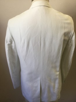 Mens, Suit, Jacket, PERRY ELLIS, White, Linen, Cotton, Solid, 42 R, Notched Lapel, 2 Button Front, Pocket Flap,