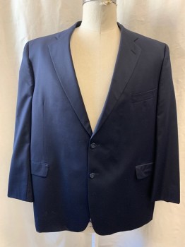 Mens, Suit, Jacket, JACK VICTOR, Navy Blue, Polyester, Wool, Solid, 52R, Notched Lapel, Single Breasted, Button Front, 2 Buttons, 3 Pockets