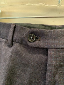 ARMANI COLLEZIONI, Dk Purple, Charcoal Gray, Wool, Grid , Micro Grid Pattern, Flat Front, Button Tab, Slim Leg, Zip Fly, 5 Pockets Including Watch Pocket, Belt Loops, *Mended Hole CB