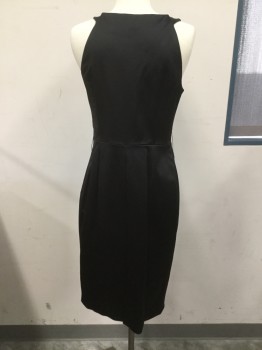 Womens, Cocktail Dress, COAST, Black, Acetate, Lycra, Solid, 8, Satin, Crew Neck, Cutaway, Pleated Detailed Neck, Fitted, Calf Length, Side Zip