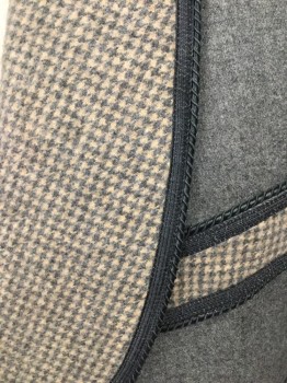 DOMINIC GHERARDI, Lt Gray, Cream, Charcoal Gray, Wool, Polyester, Solid, Houndstooth, Smoking Jacket, Heathered Gray Wool with Gray & Cream Hounds Tooth Shawl Collar, Pocket Detail and Cuffs. Charcoal Grey Cording, Trim with Charcoal Frog Closure  at Single Breasted Front,