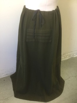 N/L MTO, Olive Green, Wool, Solid, Drawstring Waist, Sections of 3 Horizontal Tucks in Back, One at Center and Two at Sides of Back, Floor Length, Made To Order Reproduction,