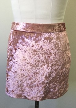 Womens, Skirt, Mini, TOPSHOP, Dusty Rose Pink, Polyester, Elastane, Solid, 8, Crushed Velvet, 1.5" Wide Waistband, Mini Length, Invisible Zipper at Center Back