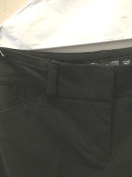 NY & CO 7TH AVENUE, Black, Cotton, Polyester, Solid, Straight Leg, High Rise, Zip Fly, 2 Horizontal Strips of Self Trim Around Waist, Belt Loops, 4 Pockets