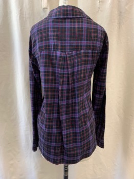 SPLENDID, Black, Purple, Red, Hot Pink, Cotton, Plaid, Collar Attached, Button Front, 1 Patch Pocket, Long Sleeves