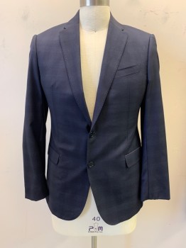 ARMANI COLLECTION, Navy Blue, Gray, Wool, Plaid, Notched Lapel, Single Breasted, Button Front, 2 Buttons, 3 Pockets, Double Back Vent
