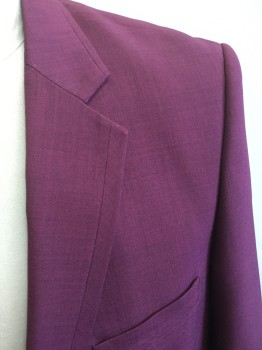 Mens, Suit, Jacket, FALCONE, Wine Red, Polyester, 42XL, Single Breasted, 2 Buttons,  Double Pocket Flap Detail, Lapel Seam Detail, Multiple
