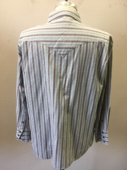 Mens, Western, H BAR C, Off White, Denim Blue, Red, Cotton, Stripes - Vertical , Diamonds, 32/33, 17.5, Gray Pearl Snaps, Long Sleeves, 2 Pockets, Collar Attached,