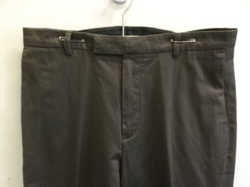 Mens, Slacks, CLAIBORNE, Brown, Cotton, Solid, 32/33, 1.3"  Waistband with Belt Hoops, Flat Front, Zip Front, 4 Pockets