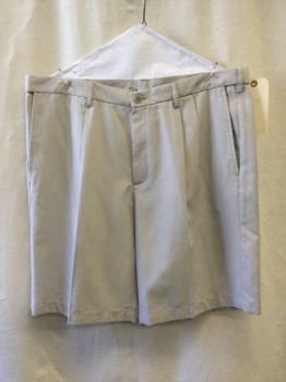 Mens, Shorts, HAGGAR, Lt Gray, Polyester, Solid, 38, Double Pleated, 4 Pockets, Belt Loops,