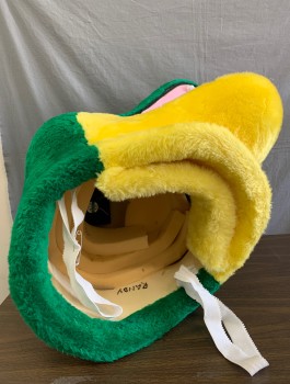Unisex, Walkabout, N/L MTO, Green, Yellow, Polyester, Foam, Alligator / Crocodile Mascot Head, Green Plush with Yellow Plush Under Chin, Wide Open Mouth with Pink Tongue, Teeth, Etc, Big Cartoon Eyes, Made To Order