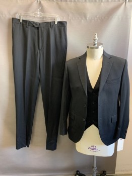 Mens, Suit, Jacket, ANTICA SARTORIA, Black, Wool, Solid, 34, 42, Open, 2 Buttons,  Notched Lapel, 3 Pockets,