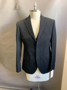 Mens, Suit, Jacket, ANTICA SARTORIA, Black, Wool, Solid, 34, 42, Open, 2 Buttons,  Notched Lapel, 3 Pockets,
