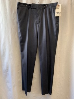 KENNETH COLE, Charcoal Gray, Wool, Heathered, Sheen, Flat Front, Notched Lapel, 4 Pockets,