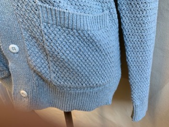 Mens, Cardigan Sweater, J. CREW, Baby Blue, Cotton, Heathered, M, Ribbed Knit Shawl Collar, Long Sleeves Cuffs, Hem and 2 Pockets Trim, Button Front, Long Sleeves,