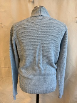 Mens, Cardigan Sweater, J. CREW, Baby Blue, Cotton, Heathered, M, Ribbed Knit Shawl Collar, Long Sleeves Cuffs, Hem and 2 Pockets Trim, Button Front, Long Sleeves,