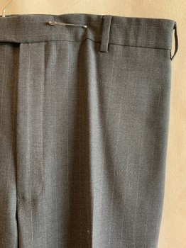 BROOKS BROTHERS, Charcoal Gray, Gray, Wool, Lycra, Stripes - Pin, Flat Front, 4 Pockets, Zip Fly, Button Closure, Belt Loops